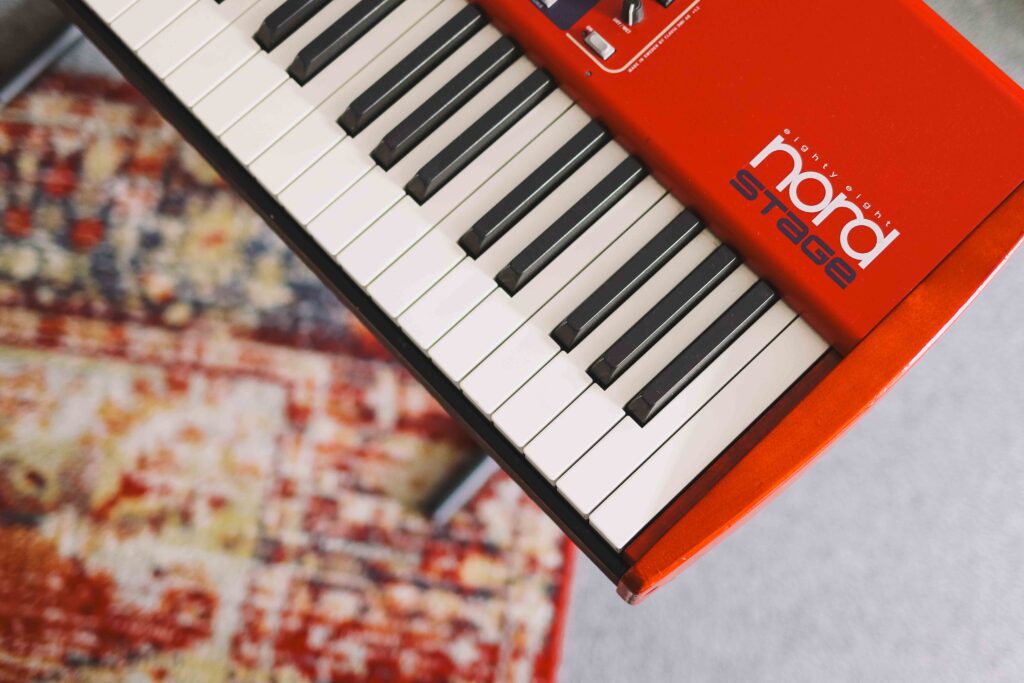 Keyboard in podcast studio Amsterdam